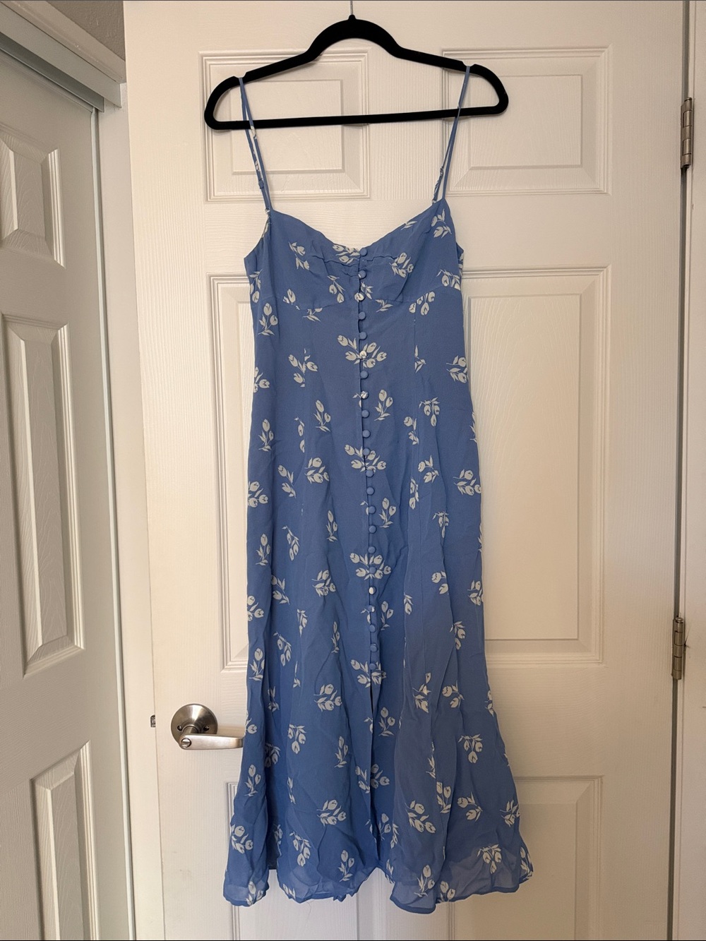 Reformation Blue Floral Midi Dress with White Print